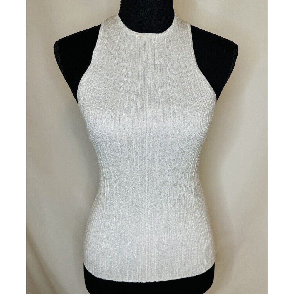MADEWELL The Signature Shimmer Knit Cutaway Sweater Tank Silver SMALL NWT